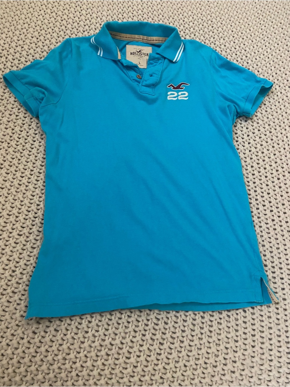 Hollister Vintage Turquoise Short-Sleeve Polo with 22 Embroidery